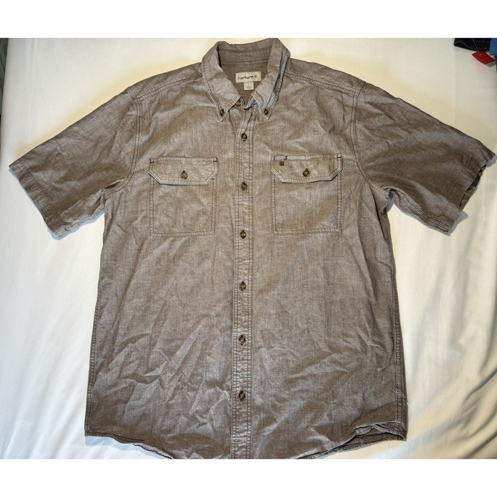 Carhartt‎ Shirt Mens Large Gray Button Down Pocket Chore Workwear Casual